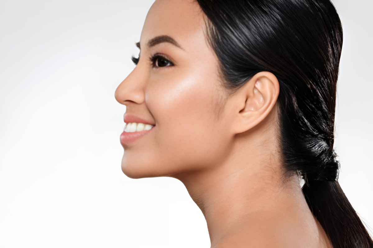 girl smiling in sideview