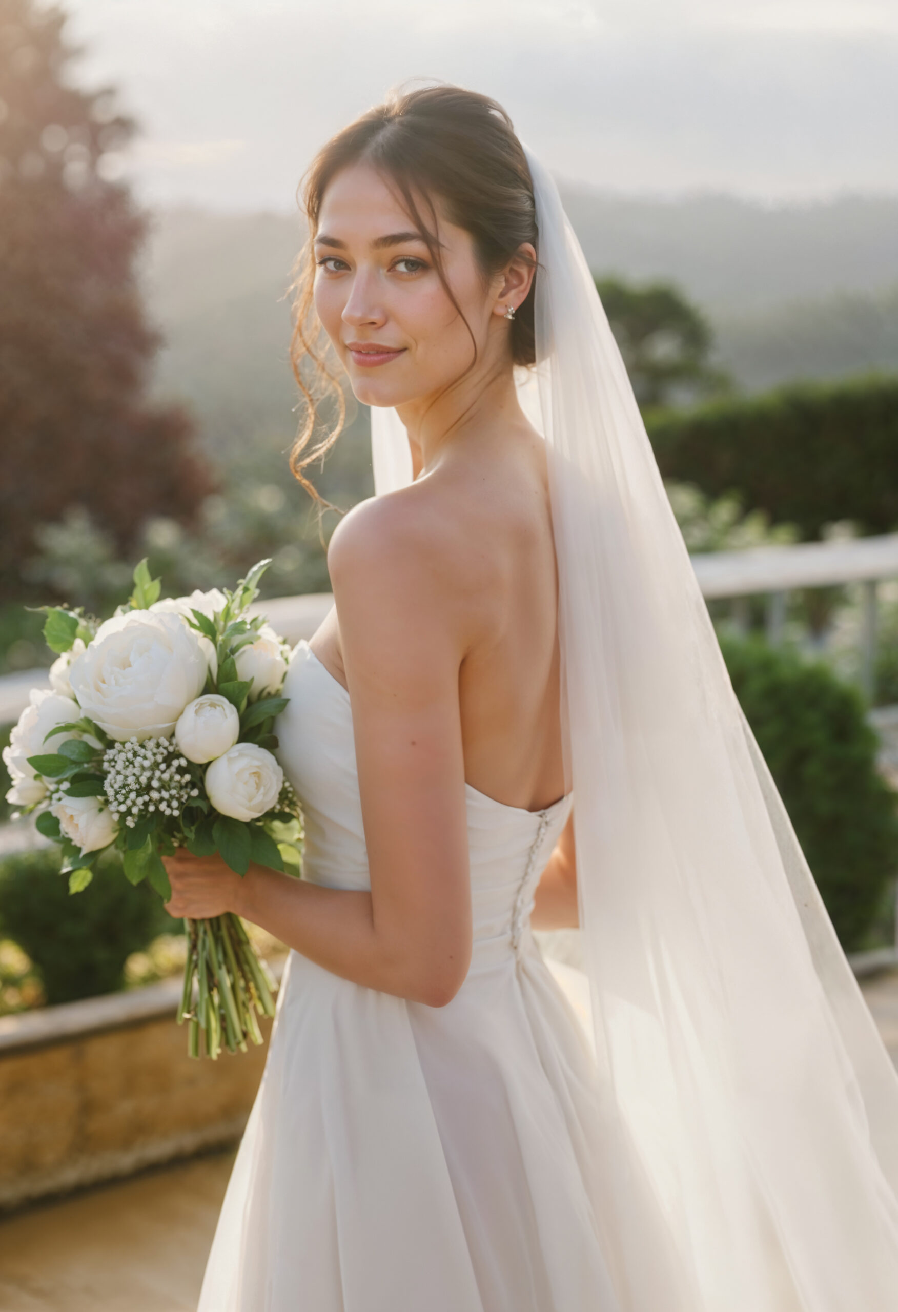 beautiful-bride-white-wedding-dress-with-bouquet-veil