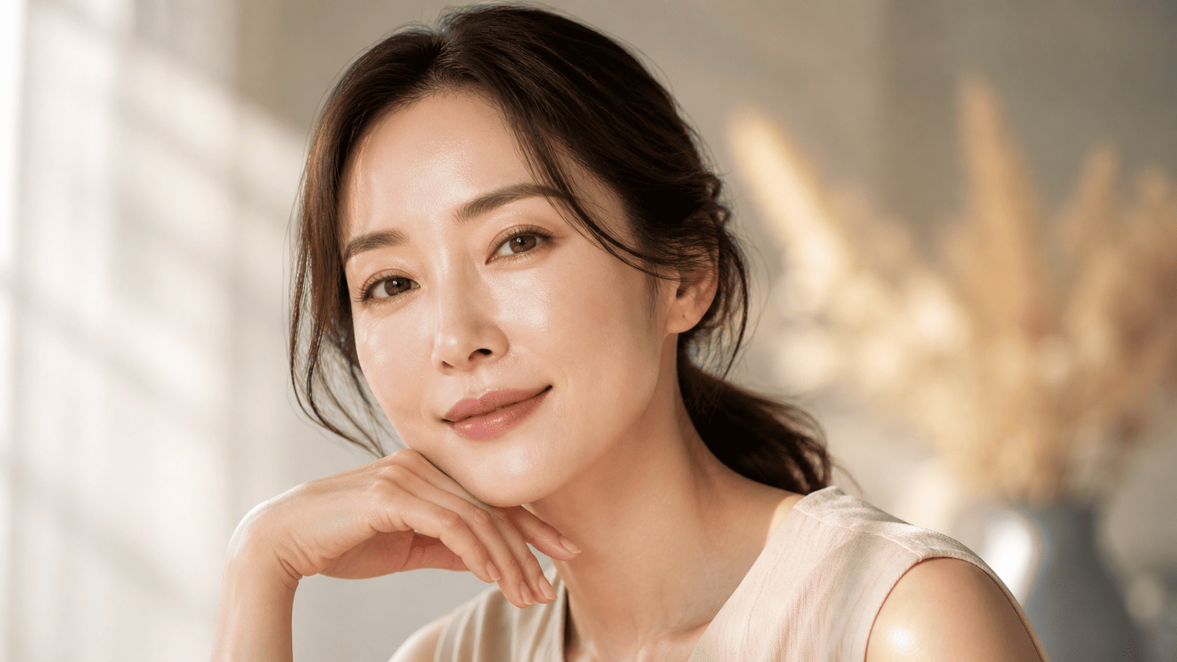 Asian woman with glowing, firm skin after ECM skin booster treatment at Lux Medical Aesthetic Clinic Singapore