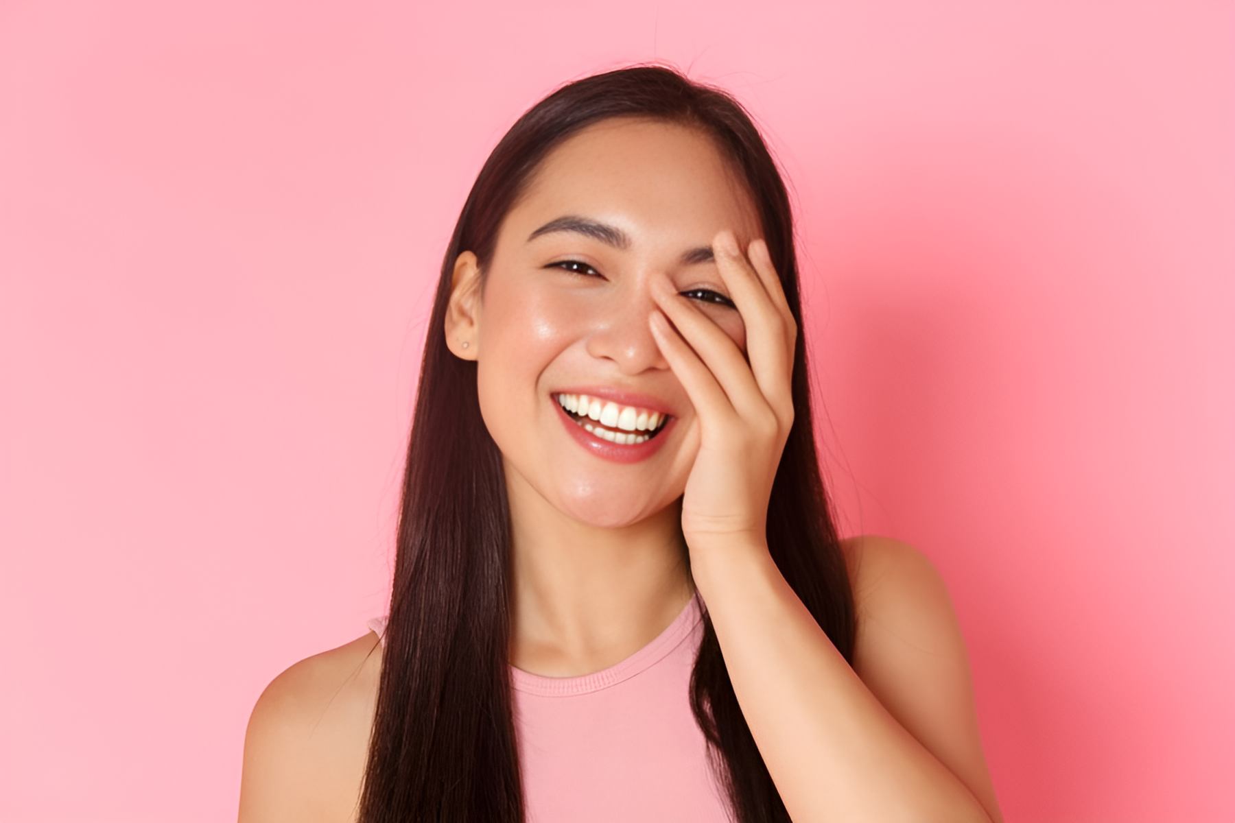 laughing woman in front of the camera